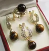 PRETT LOVELY WOMEN039S bröllop Vackra nya smycken 12mm Tiger Eye Stone Pendant Earring Ring Set8709888