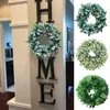 43Cm Eucalyptus Leaves Garland Round Door Silk Grass Wreath Boxwood Wire Wreath For Wall Window Festival Wedding257B