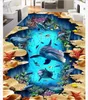 사용자 정의 3D 자체 접착 바닥 사진 벽화 벽지 깊은 바다 돌고래 욕실 침실 3D 층 그림 스티커