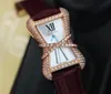 High Jewelry Libre WJ306014 Diamond Enlacee Swiss Quartz Ladies Womens Watch Rose Gold White Mop Dial Black Leather Strap Puretime322o