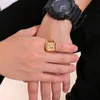 Fashion Mens Eagle Ring Gold Tone rostfritt stål Square Top med Rays Signet Ring Heavy Animal Band243K2882943