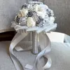 2019 Verbazingwekkende Bling Crystal Broche Handgemaakte Satin Rose Bruidsboeketten Bloemen Bruidsmeisje Handgrepen Aangepaste Bouquet2221