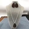 Hot Sale Low MOQ Stock Personalzied 5cm Teardrop Wooden Necklace Monogrammed Wood Tear Pendant Pearl Necklace sets