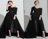 Черное вечернее платье Комбинезон с V-образным вырезом 3/4 с длинным рукавом атласная Pageant платья развертки поезд горячий продавать сшитое вечернее платье