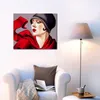 Pinturas al óleo de mujer pintadas a mano Tamara De Lempicka otoño Zephyr ilumina el sombrero negro rojo lienzo obra de arte para la decoración del hogar 302j