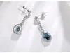 Partihandel-Diamond Navy Örhängen Lyxig design Smycken Lång Sapphire Silverpläterad Äldre Lady Stud Örhängen med lådgåva