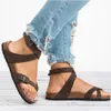 Kvinnors sandaler skor 2019 Summer Toe Tjock Flat Solid Pu Casual Girl Beach kvinnliga floppar damer Skodon kvinnor svartbrun 35-43