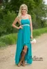 Teal Beach Country Druhna Dresses 2020 Krótki ślub Szyfonowy Plus Size Wysoki Niski Imperium Ciężarne Zroszony Party Hon Honor Suknie poniżej 100