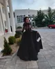 2020 Black A Line Evening Dresses Satin With Lace Applique Prom Dress Floor Length Plus Size Party Gowns