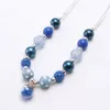 New design blue fashion girls rhinestone pendant charm necklace handmade adjustable rope necklace for kids jewelry gift