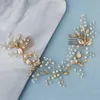 Luxury Handmade Gold Color Imitation Pearl Beads Hair Combs Leaf Headband Hair Pin for Women Wedding Hair Jewelry Accessories