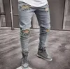 Heißer Verkauf! Neue Herren Jean Pantalones Straße Schwarze Löcher Designer Weiße Streifen Jeans Hiphop Skateboard Bleistift Hosen