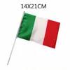 Italien Flagga 21x14 cm Polyester Hand vinkande flaggor Brasil Flag Country Banner med plast Flagpoles