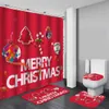 Merry Christmas Su Geçirmez Banyo Duş Perdesi Noel Noel Baba Banyo Mat Kapak Tuvalet Kapağı Polyester / Flanel Duş Perdesi T200102