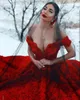 Vestidos de Noiva Vermelho Escuro 2020 com Flores 3D Ombro Fora das Costas Vestido de Noiva Sexy Arábia Saudita Moderno robes de mar￩e