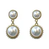 Vintage exaggerated classic elegant pearl pendant stud earrings for women girls fashion luxury designer silver post