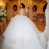 Romantic Ball Gown Wedding Dresses Pearls Beaded Off Shoulder Saudi Arabic Backless Bridal Gowns with Long Train Vestido de festa 109