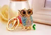 Animal Owl Key Chain Pendant Colorful Ab Rhinestone Gold Tone Metal Lobster Clasp Key Ring Car Accessories Key Holder 3pcs