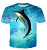 Новейшие моды мужские / женские голубые мечом рыба лето стиль тройники 3D печать повседневные вершины футболки плюс размер BB086