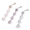 Navel & Bell Button Rings Piercing for Women Long Dangle Water Drop Pink Color Zircon Surgical Steel Summer Beach Fashion Body Jewelry