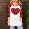 T-shirt da donna ad assorbimento del sudore San Valentino Love Heart Camicetta a quadri Camicetta a maniche lunghe T-shirt girocollo femminile Top traspirante elastico DH0844