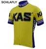 Man Kas Retro Yellow Cycling Jersey Team Old Style Summer Summer Short Bike Wear Jersey Road Cycling Clicking Schlafly