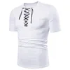 Men Fashion Solid Tshirt Summer V Neck Cross Lace Up Fitness Slim Mens clothing Vintage Short Sleeve T-shirt J190718