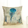 Vintage Sea Horse Poduszka Pokrywa Ocean Fish Octopus Funda Cojin Starfish Turtle Jellyfish Sofa Krzesło Krzesło Rzuć poduszkę Case