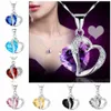 Women Fashion Heart Crystal Rhinestone Silver Chain Pendant Necklace Jewelry Accessories Party Favor 10 Colors RRA2822