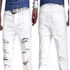 New Mens Jeans White Hole Washed Slim-fit Jeans Stretch Jeans Hip Hop Pants Pencil Pants For Male