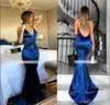 Prom Dresses 2020 elegante Sexy lustrosa azul cintas de espaguete sereia vestidos de noite Backless Plus Size Custom Made baratos Vestidos De Festa
