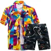 Erkek Hawaii Gömlek Seti Moda Yaz Çiçek Gömlek Erkekler + Baskı Plaj Şort Kısa Kollu Eşofman Erkek Setleri