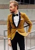 Great quality Velvet yellow Groom Tuxedos Black Shawl Lapel Groomsmen Wedding Dress Autumn Winter Style Men Formal Party Prom Suit(Jacket+Pants+Tie) 1200