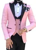 Pink Wedding Men Suit Slim Fit Notched Lape Blazer Formal Prom Suit with Black Pants 3 pieces Custom Made Groomsmen SuitsJacket V256u