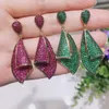 Pendientes de moda para mujer, joyería de boda de lujo, pendientes colgantes de pétalos de flores de diamante completo, joyería colgante de hoja de diseñador de marca