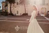 Katherine Joyce Abiti da sposa a maniche lunghe Scollo a V Bottoni ricoperti Applicazioni in pizzo Abiti da sposa A Line Sweep Train Boho Abiti da sposa