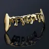 18K Gold Teeth Braces Punk Hip Hop Multicolor Diamond Custom Bottom Teeth Grillz Dental Mouth Fang Grills Tooth Cap Vampire Rapper288i