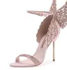 Vente chaude-geline Angel Wing Sandal Plus escarpins de mariage en cuir véritable chaussures à paillettes roses femmes sandales papillon chaussures