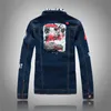 Sokotoo Męskie Slim English Flag Patch Design Nit Jacket Jacket Casual Dark Blue Myed Denim Coat OuterWear Sh190906