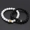 Fashion-2pcs/set Couple Bracelets for Lovers Crown Queen Charm Stone Beads Bracelets for Women and Men Jewellery Gift S915