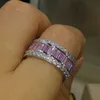 Hurtownia-wick Luksusowa biżuteria Pełna księżniczka Cut Pink Sapphire 925 Sterling Silver Symulowany Diamentowe Gemstones Wedding Band Ring Rozmiar 5-11