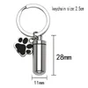 Cilindro Cremation Urn Keepsake Collana Keychain per Ashes Dog Paw Print Stampa Catena chiave con capsula Memoria in acciaio inox