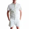 Button New Summer Unique Pagliaccetto Uomo Camicia di lino Short Set Tuta monopetto Tuta moda Tuta Pantaloni cargo casual Trend