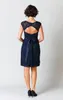 Lace Bridesmaid Dresses Knee Length Scoop Hollow Sashes Cap Sleeve Navy Blue Junior Bridesmaid Gowns For Evening Dress