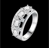 EPACKET DHL Plated Sterling Silver Row of Large Zircon Ladies Ring DHSR694 US Storlek 7; Kvinnors 925 Silverplatta Tre Sten Ringar Smycken