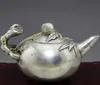Ancient player home decoration wholesale collection vintage old bronze crafts white bronze relief spring peach teapot kettle