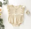 Baby rompers Crianças roupas de grife Meninas Falbala Ruffle Jumpsuits Verão Onesies Tecla contínua do triângulo Bodysuits Suba Ternos Roupas C6008