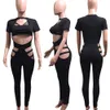 Haoyuan macacãozinho Womens Jumpsuit Bodycon oco Out Macacões 2017 Queda Preto Vermelho Bodysuit Léotard Sexy Clubwear Bandage Jumpsuit q1110