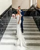 Sexig Billiga Beach Lace Mermaid Bröllopsklänningar Spaghetti Straps Court Train Backless Wedding Dress Bridal Gowns Boho Vestidos de Noiva
