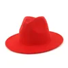 Mode mannen vrouwen wollen jazz fedora hoed dop effen kleur vlakke rand trilby voelde Panama formele hoed party carnaval gokblaker chapeau